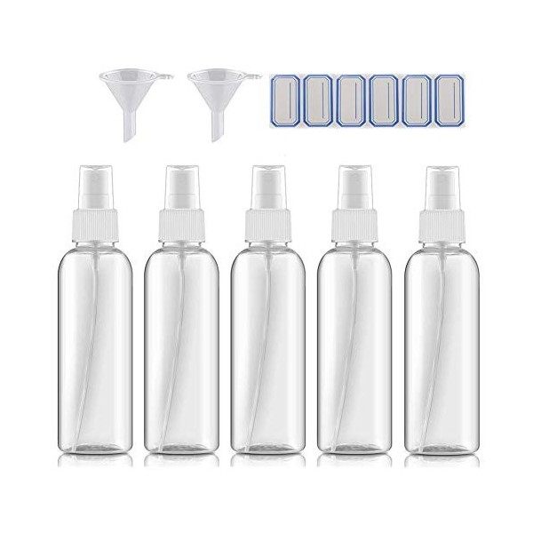 DreiWasser Lot de 5 flacons vaporisateurs de 100 ml vides en plastique transparent pour parfum, huiles essentielles et cosmét