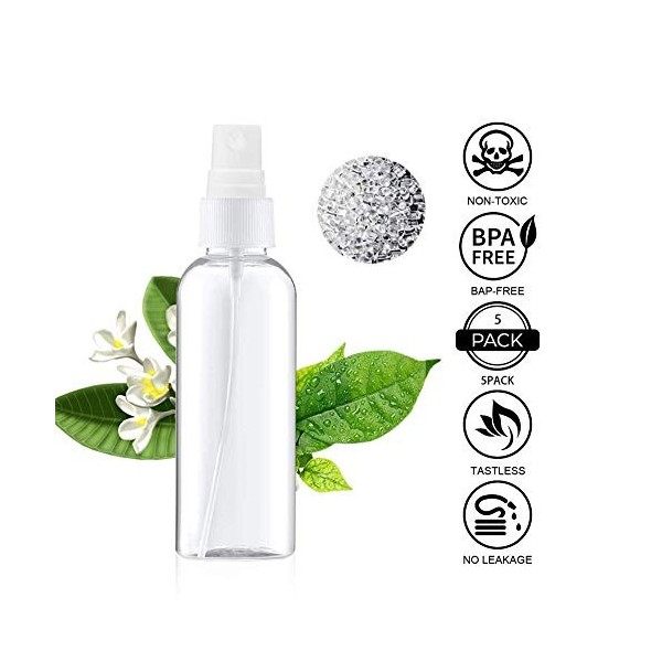 DreiWasser Lot de 5 flacons vaporisateurs de 100 ml vides en plastique transparent pour parfum, huiles essentielles et cosmét