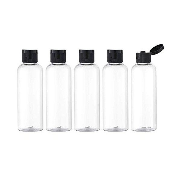 Toureal 100ML Flacon avec Flip Cap Vide 5 Pièces , Rechargeable Bouteille de Voyage pour Cosmétique avec Entonnoir Transpar