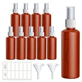 Qoosea 10 pcs Flacon Vaporisateur Ambré, 100ml Bouteille Spray Plastique Vide Avec Pulverisateur de Brouillard Fine, Vaporisa