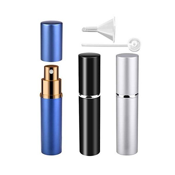 Zingso Atomiseur de Parfum Rechargeable, 3pcs 10ml Parfum Vaporisateurs de Parfum Aluminium Bouteille avec Entonnoir et Pipet