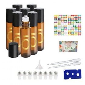 Flacon roll on vide 10 ml, 8 flacons rollers dhuiles essentielles avec ouvre-étiquette pour mélanger les huiles essentielles