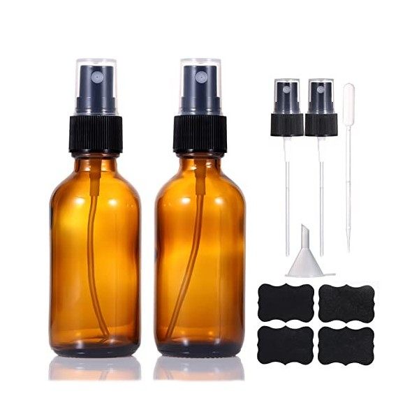 Flacon Spray Verre Vide Transparent de 60 ml,Petit Flacon Vaporisateur de Voyage Réutilisable et Rechargeable pour Huiles Ess...