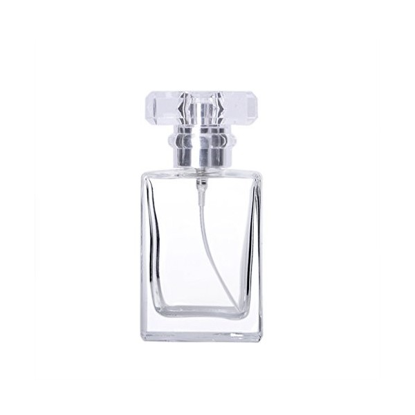 Enslz Bouteille de parfum en verre transparent portable rechargeable avec étui cosmétique en aluminium pour voyage transpare