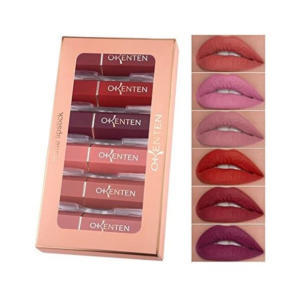 ONLYOILY Rouge à Lèvres,6 pièces rouge à lèvres Liquide Kit de brillants à lèvres Mat Velours Glaçage pour les lèvres,pour le