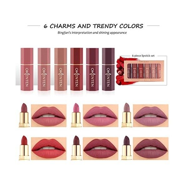 ONLYOILY Rouge à Lèvres,6 pièces rouge à lèvres Liquide Kit de brillants à lèvres Mat Velours Glaçage pour les lèvres,pour le