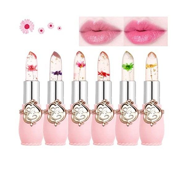 6 Pcs Beauté Jelly Lipstick, Fleur Température Changement de couleur rouge à lèvres, hydratant longue durée imperméable Baume