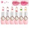 6 Pcs Beauté Jelly Lipstick, Fleur Température Changement de couleur rouge à lèvres, hydratant longue durée imperméable Baume