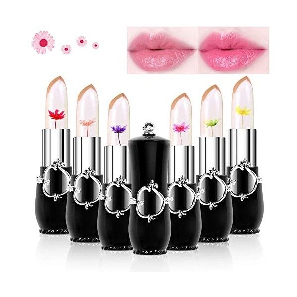 6 Pcs Beauté Jelly Lipstick, Fleur Température Changement de couleur rouge à lèvres, hydratant longue durée imperméable Baume