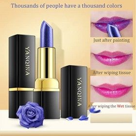 Gireatick Lot de 2 Rouges à Lèvres à Changement de Couleur Magique, Bleu Changé en Brillant à Lèvres Rose, Hydratant Longue D