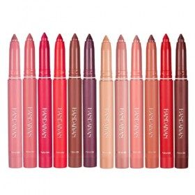 12 couleurs Crayon Lipstick Set, Pakivs Non-Fading Non-Stick Cup Matte Lipstick Pen Imperméable à l’eau Longue Durée Velvet L