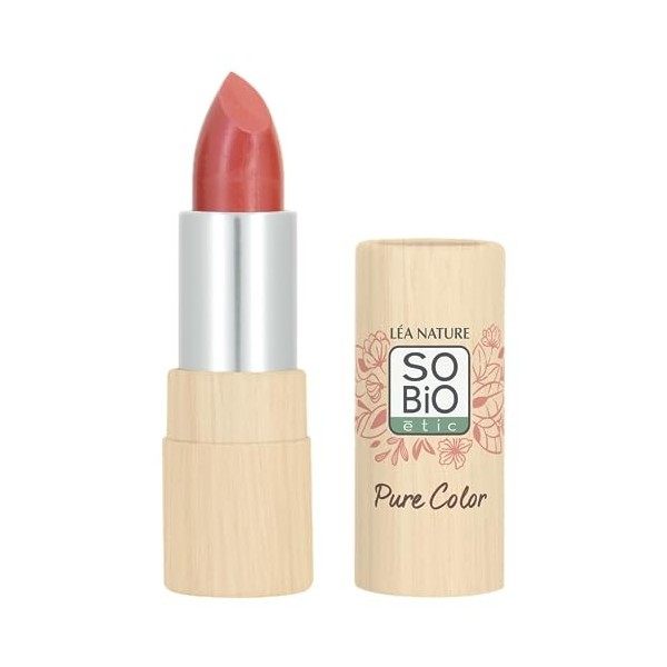 LÉA NATURE SO BiO étic| Rouge à lèvres Satiné certifié Bio – Pure Color | Corail lumière | Effet brillant & satiné | Couvranc