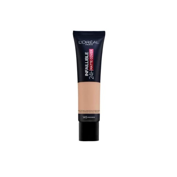 2 x L’Oréal Paris New Infallible 24Hr Matte Cover Foundation 30ml - 145 Rose Beige