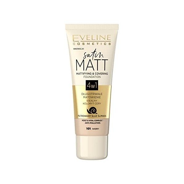 Eveline Cosmetics Satin Matt Matting Satin Matt Matting et couvrant Face Premier ministre, 30 ml, n° 101 Ivoire