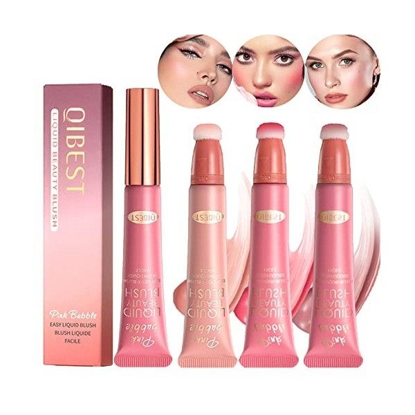 3pcs Liquid Blush Makeup Wand, Crème Liquid Blush avec Cushion Applicator pour la teinte des joues, Weightless Blendable Liqu