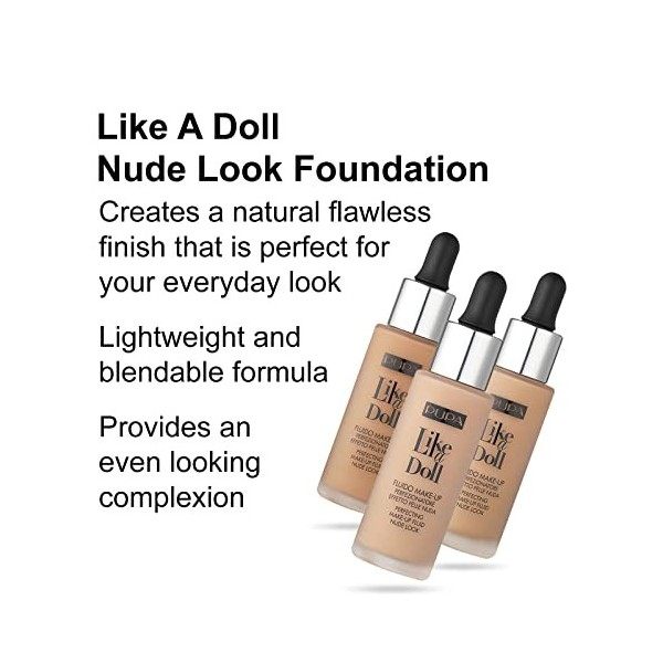 Pupa Milano Like A Doll Perfecting Make-Up Fluid Nude Look Foundation SPF 15-040 Medium Beige For Women 1.01 oz Foundation
