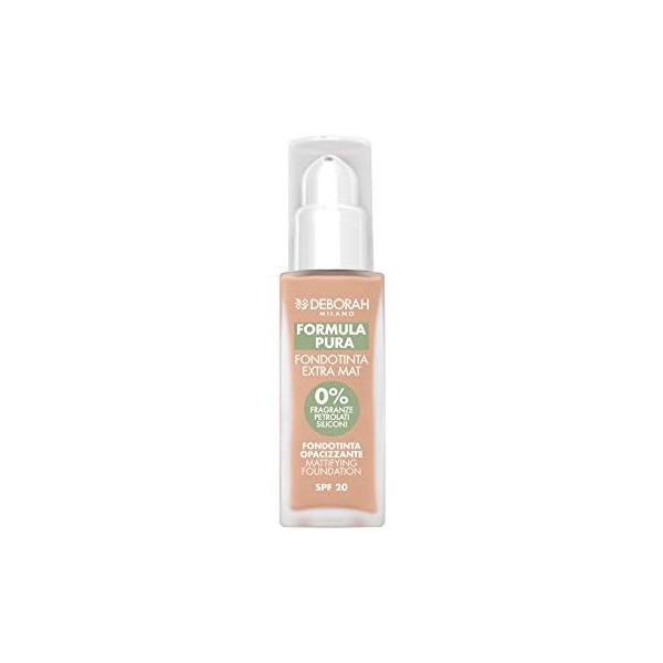 Deborah Milano Formule Pura Extra Mat SPF 20 avec Ingrédients naturels 04 avricot, Effet Opacifiant et Anti-lucidité et Sébor