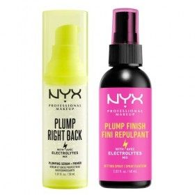 NYX Professional Makeup Primer & Sérum Plump Right Back, Aux Électrolytes, Formule Vegan, 30 ml & Spray Fixateur Plump Right 