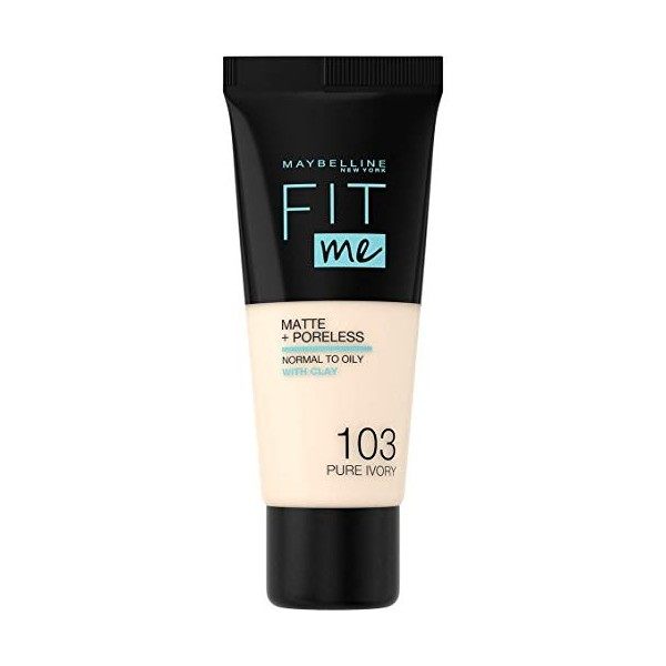 Maybelline New-York - Fond de teint Fluide Fit Me Matte & Poreless - Peaux normales à grasses - Teinte : 103 Pure Ivory - 30 