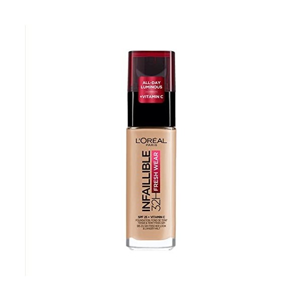 LOréal Paris - Fond de Teint Fluide Infaillible 24h Fresh Wear - Tous Types de Peaux - Teinte : Beige Rosé 145 - 30 ml