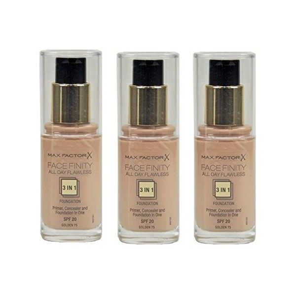 3 x MAX Factor facefi NITY All Day Flawless Foundation – Golden 75 3 en 1 30 ml