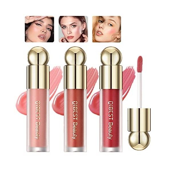 Sitovely 3PCS Mat Maquillage Blush, Liquid Blush Beauty Wand, Crème Mélangeable et à Construire Joue Blush, Bâton de Blush Lé