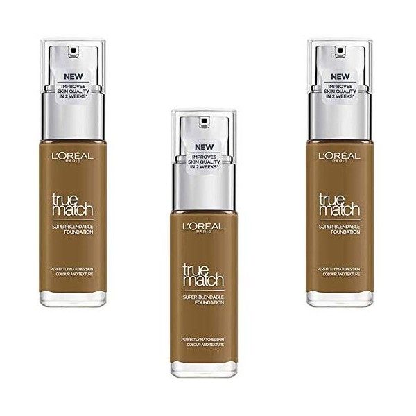 LOréal Paris Fond de Teint Fluide Accord Parfait 9.5D Acajou Mahogany , Lot de 3 3 x 30 ml 