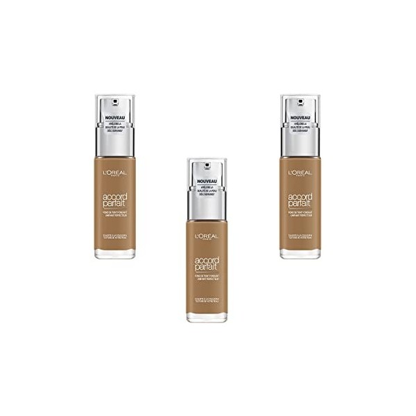 LOréal Paris Accord Parfait Fond de Teint Fluide 8.5D Caramel, Lot de 3 3 x 30 ml 