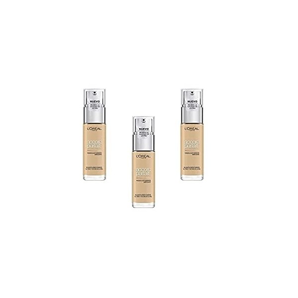 LOréal Paris Fond de Teint Fluide Accord Parfait - 2.D Amande Doré Golden Almond , Lot de 3 3 x 30 ml 