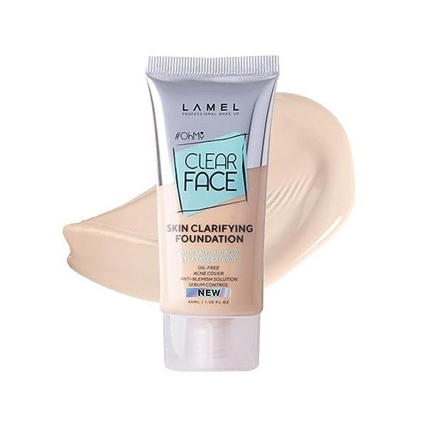 Lamel OhMy Clear Face Fond de Teint Visage - Peau Hydratée et Uniforme - Couvrance Légère - Cruelty-free - Beige Clair N.401