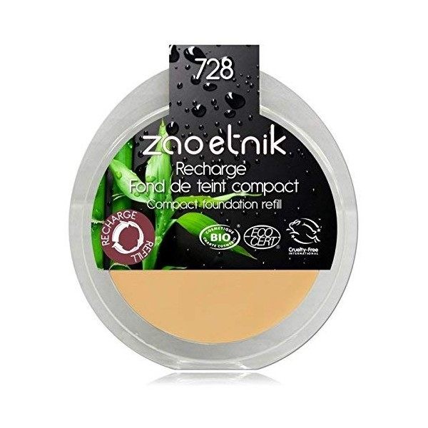 Zao Refill Compact Foundation 728 clair ocre clair/beige/jaune maquillage compact de recharge Apprêt Bio, vegan, cosmétiqu