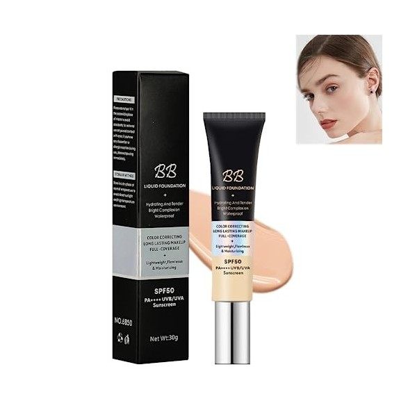 BB Crème Probuk 30g Couleurs naturelles Crème teint,4-en-1 Cosmétique Soin du Visage avec SPF 50 pour une Peau Éclatante, Cou