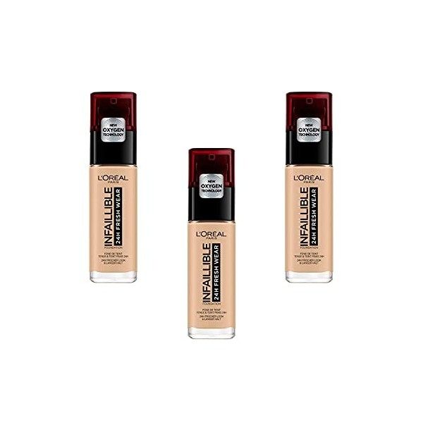 LOréal Paris Fond de Teint Fluide Infaillible 24h Fresh Wear - Tous Types de Peaux - 125 Naturel Rosé, Lot de 3 3 x 30 ml 