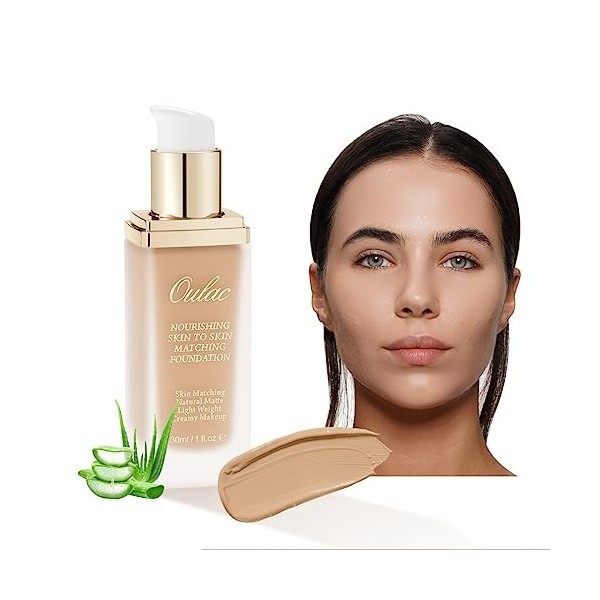 Oulac Fond de teint Couvrant Imperfections Hydratant, 50% dhydratants émollients, longue tenue pour un fini mat naturel et s