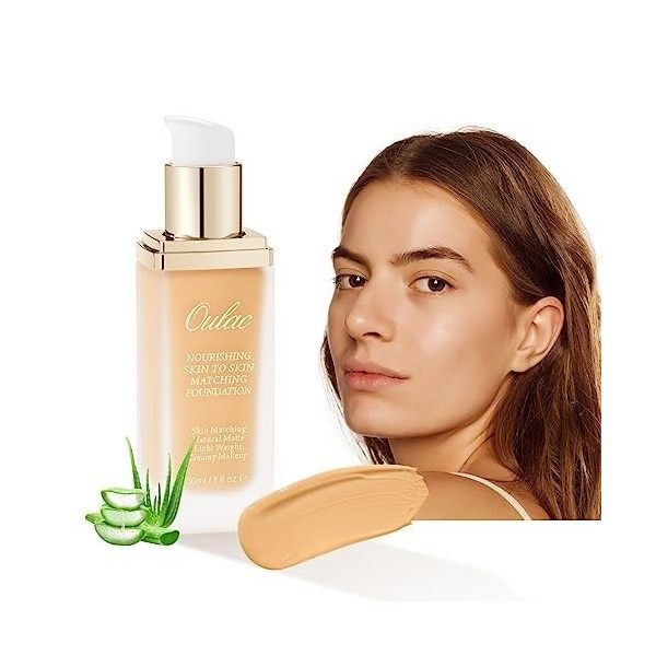 Oulac Fond de teint Couvrant Imperfections Hydratant, 50% dhydratants émollients, longue tenue pour un fini mat naturel et s