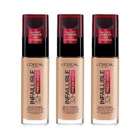 LOréal Paris Fond de Teint Fluide Infaillible 24h Fresh Wear - Tous Types de Peaux - 140 Beige Doré, Lot de 3 3 x 30 ml 