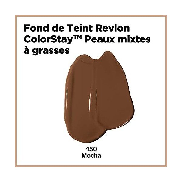 Revlon ColorStay 24H, Fond de Teint pour Peaux Mixtes à Grasses, Fini Mat 30 ml , Formule Longue Tenue, Mocha 450 