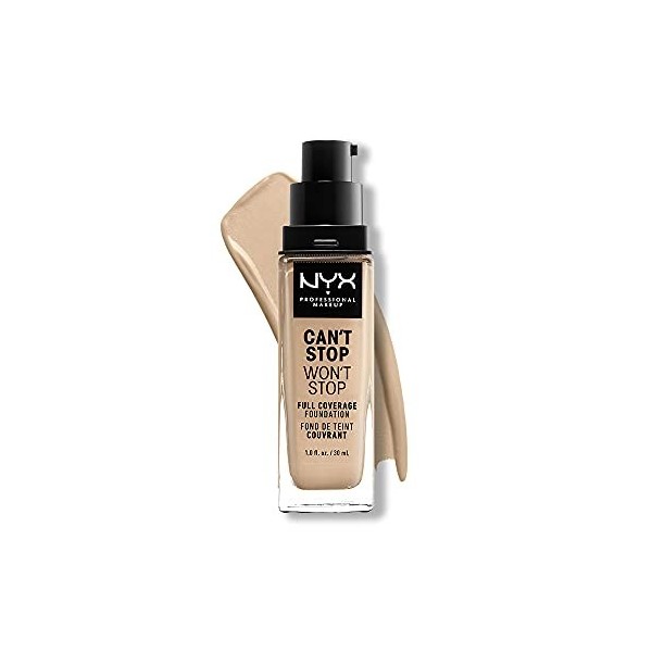 NYX Professional Makeup Fond de Teint Liquide Couvrant Tenue 24h Cant Stop Wont Stop, Waterproof, Fini Mat, Teinte : Nude