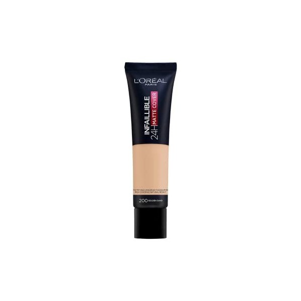 2 x LOreal Paris Foundation, Infallible Matte Cover 24hour 200 Golden Sand, Sweat-proof, Heat-proof, Transfer-proof and Wate