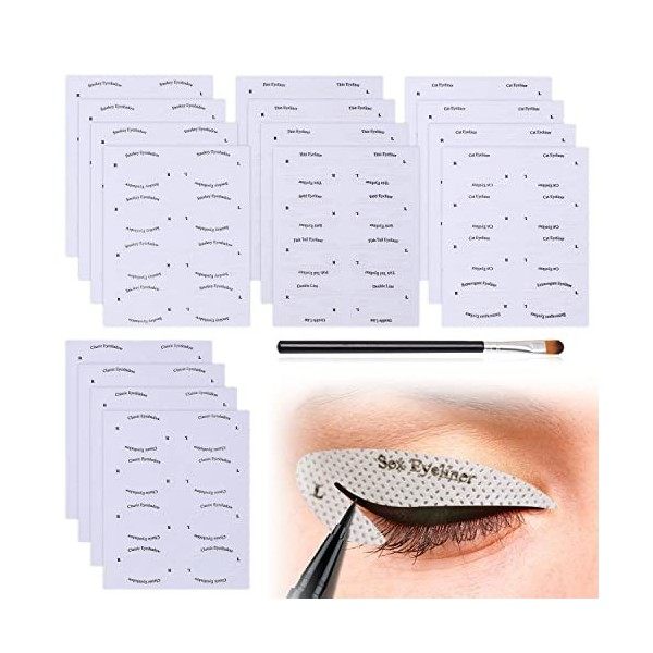 PFLYPF Lot de 16 pochoirs à paupières eyeliner, avec 1 pinceau pour fard à paupières, eyeliner, eye-liner fard à paupières, k