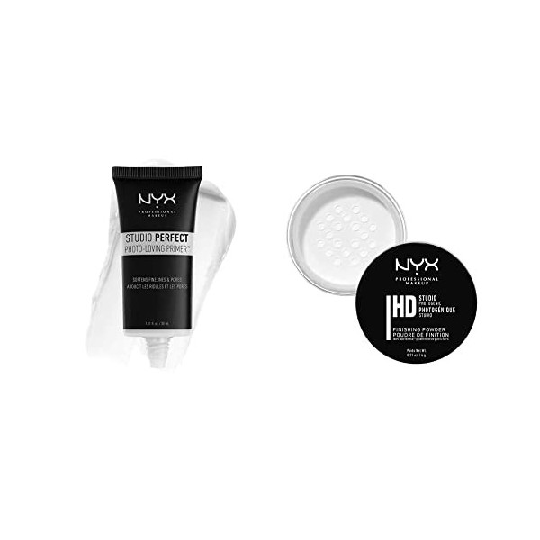 NYX Professional Makeup Poudre de Finition HD Studio, Poudre Libre, Fini Mat, Teinte : Translucent & Base de teint Studio Per