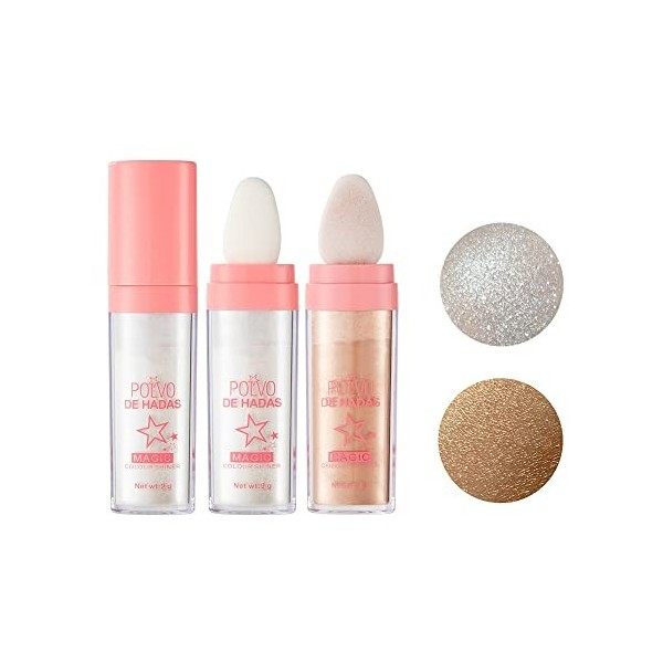 Polvo De Hadas Bâton de poudre à tapoter Highlight,Shimmer Visage et Corps Surligneur Poudre Stick,Highlight Poudre Tapotante