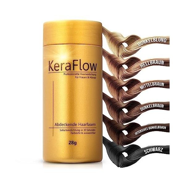 KeraFlow Poudre capillaire pour épaissir les cheveux en 10 secondes - Cheveux en vrac contre les taches chauves et les cheveu