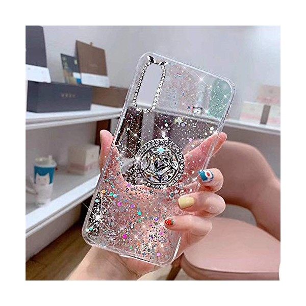 Coque Galaxy Note 10 Plus,Galaxy Note 10 Pro Coque Transparent Glitter avec Support Bague,étoilé Bling Paillettes Motif Silic