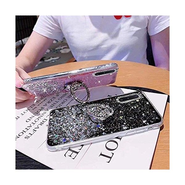 Coque Galaxy Note 10 Plus,Galaxy Note 10 Pro Coque Transparent Glitter avec Support Bague,étoilé Bling Paillettes Motif Silic