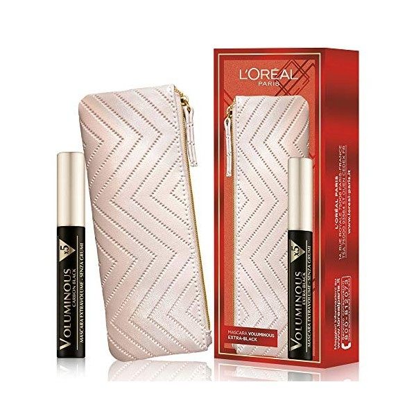 LOréal Paris Makeup coffret idée cadeau femme, mascara volumisant extensible voluminous extra noir et mini trousse