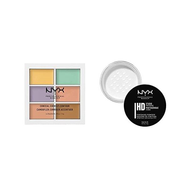 NYX Professional Makeup Palette Couleur et Correction, 6 Teintes Faciles à Estomper & Poudre de Finition HD Studio, Poudre Li