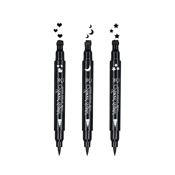 Yuccer 3 Pièces Eyeliner Stamp Eyeliner Noir Liquide Longue Durée Etoile la Lune Coeur Eye Liner Maquillage Femme Crayon Yeux