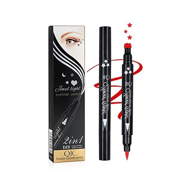 Yuccer 3 Pièces Eyeliner Stamp Eyeliner Noir Liquide Longue Durée Etoile la Lune Coeur Eye Liner Maquillage Femme Crayon Yeux