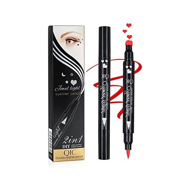 Yuccer 3 Pièces Eyeliner Stamp Eyeliner Noir Liquide Longue Durée Etoile la Lune Coeur Eye Liner Maquillage Femme Crayon Yeux